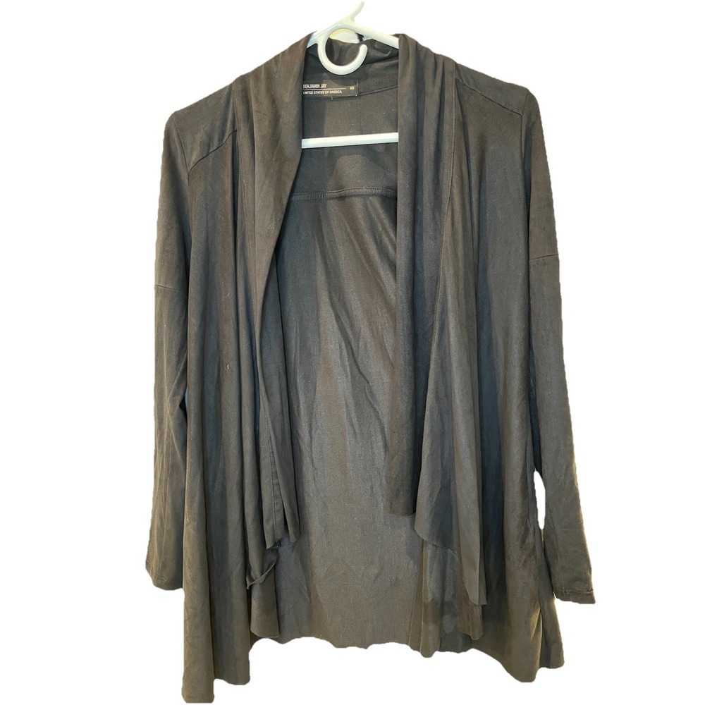 Benjamin Jay Genuine Suede Waterfall Cardigan Womens XS Open Front Drape Jacket - Picture 3 of 3